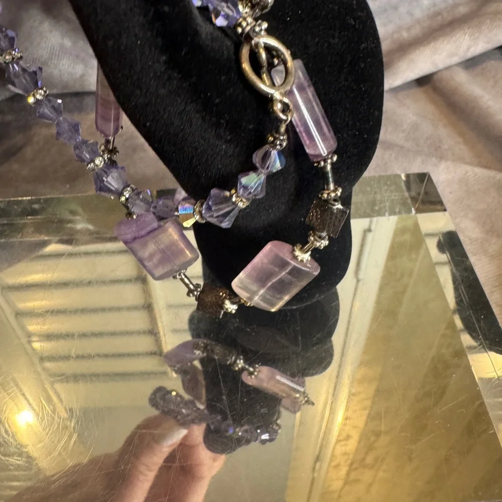 Sterling silver‎ 925 Purple and Silver Beaded Bracelet Set Gorgeous!!